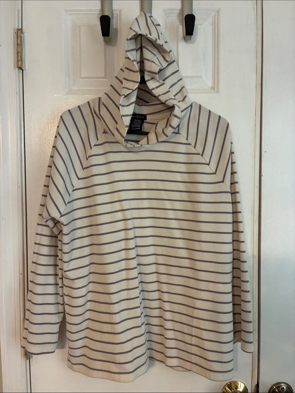 Men’s Striped Hooded Pullover Sweater - Cream with Gray Stripes